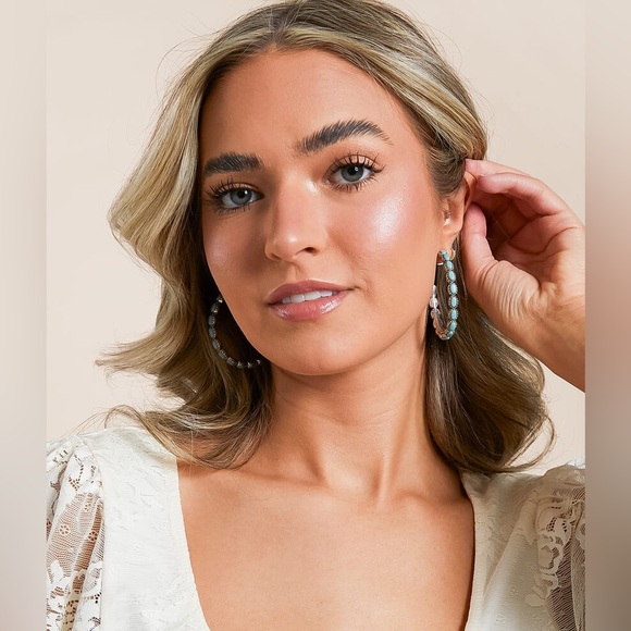 Buckle Jewelry - Turquoise Silver Rock Stone Inlay Hoop Southwest County Post Earrings✨